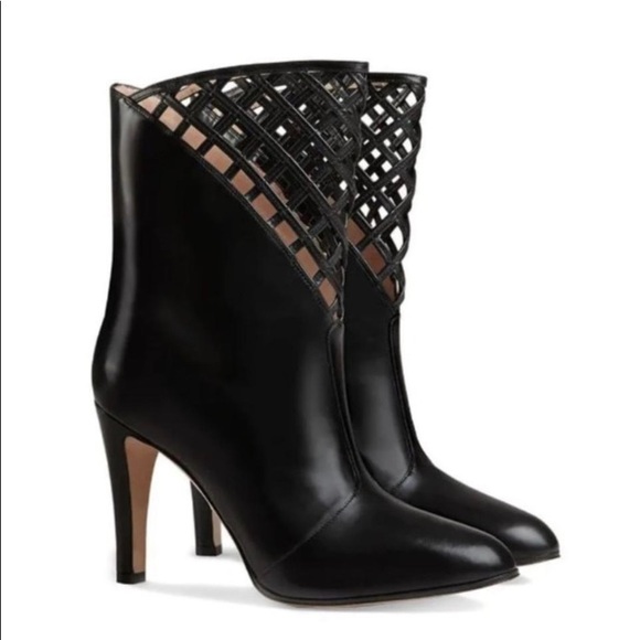 Black Gucci 2021 leather caged heeled damir lattice boots - Picture 2 of 7